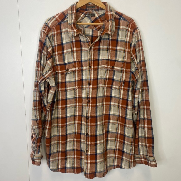 Eddie Bauer Classic Fit Orange Button Up Flannel Shirt Size T3XL - Picture 1 of 3